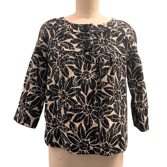 Michael Kors // Floral Black and White Linen Coat // 70s style - Picture 1 of 5